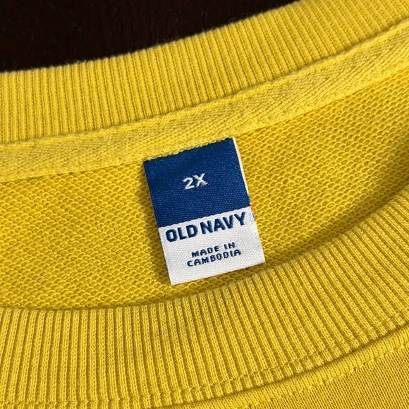 Old Navy 2X Mustard Yellow Good Vibes Crew Long Sleeve Pullover Sweatshirt - Picture 7 of 10